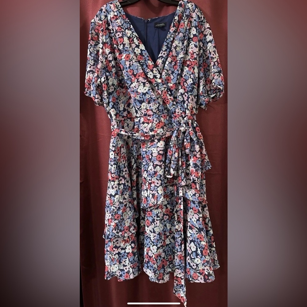 Tahari ASL Floral Midi Dress - Red, Blue, White